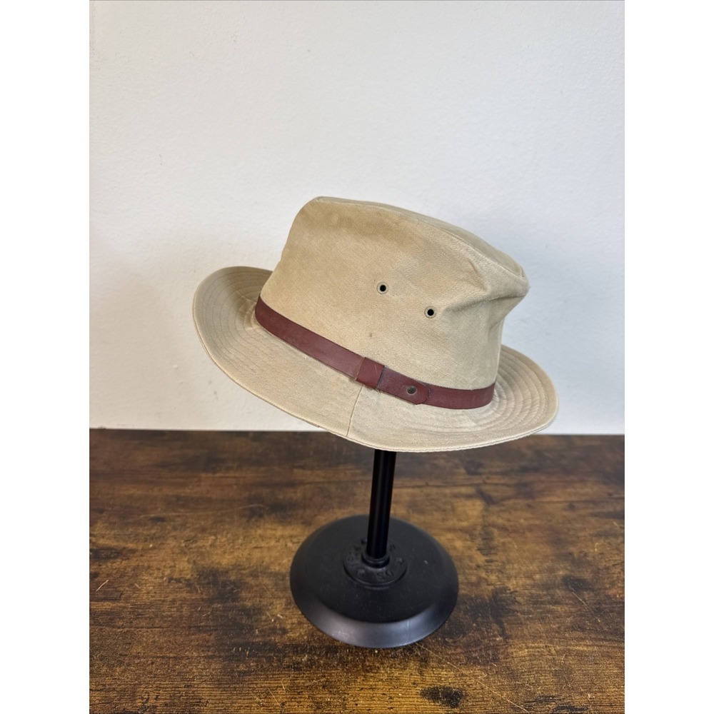 Vintage Eddie Bauer Canvas Packer Hat Tan Mens Size M/L Outdoor Hiking Sun Hat